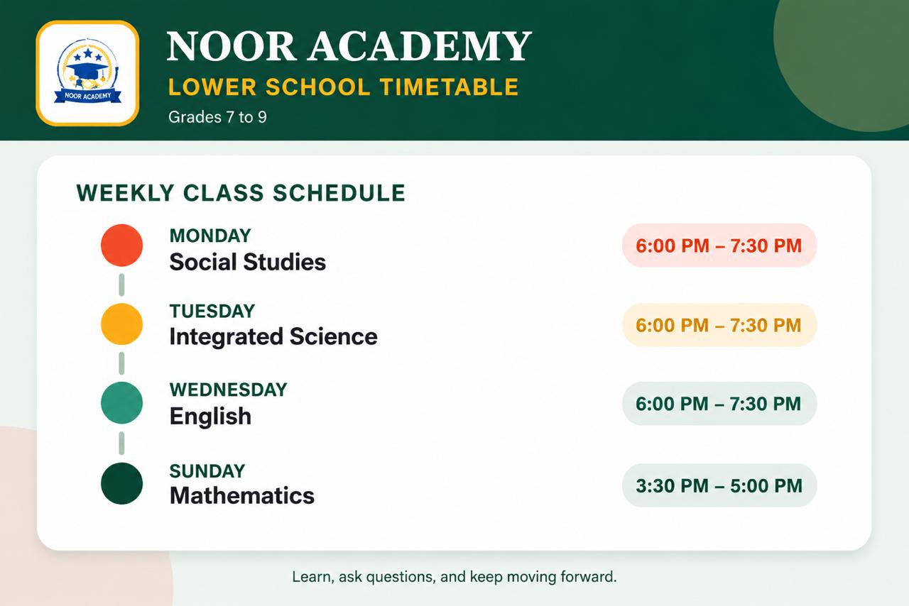 Lower School class timetable